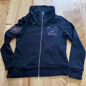 Harley Davidson Full Zip Cowl Neck Heart Mechanic Large Sweater